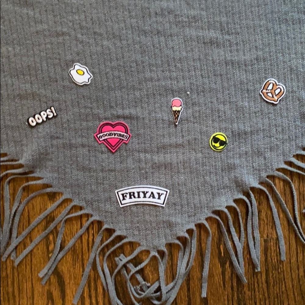 Grey Girls shawl with cute patches and fringe